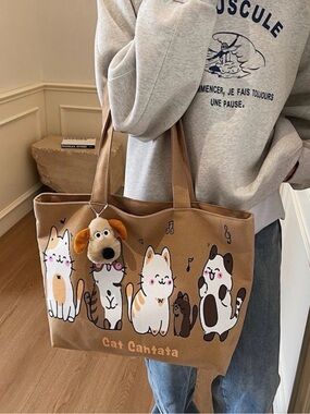 Brown 'Cat Cantata' Cute Cat Tote Bag